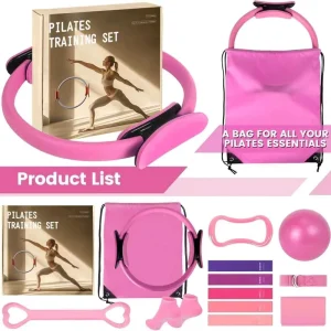 8-Piece Pilates and Yoga Kit with Pilates Ring Resistance Bands Ball Strap and Socks for Women