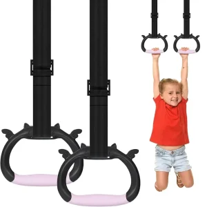 ABS Gymnastics Rings Set with Adjustable Strap, Black/Pink