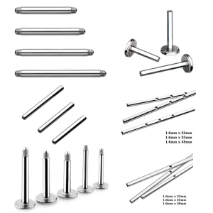 ASTM F136 Titanium Labret Needle, Internally and Externally Threaded Studs, Nose Rings, Eyebrow Barbells, Lip and Nail Jewelry Accessories