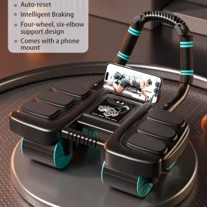 Ab Roller Wheel with Six-Elbow Support, Automatic Rebound, and Phone Holder