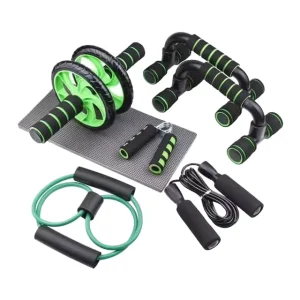 Ab Wheel Roller Kit with Push-Up Bar, Jump Rope, Hand Gripper, Spring Exerciser, and Knee Pad