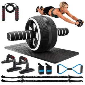 Ab Wheel Roller Set with Jump Rope Push-Up Bars and Resistance Bands