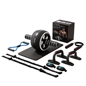 Abdominal Wheel 7-Piece Home Fitness Set with Quiet Rebound, Push-Up Bracket and Skipping Rope, M-62, 1.6kg