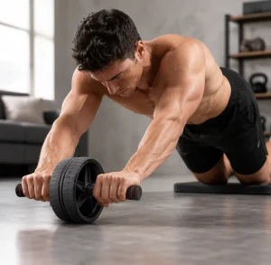 Abdominal Wheel Roller with Sponge Handle, Knee Pad Mat, and Anti-Slip Design