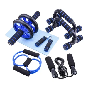 Abdominal Workout Set with Push-Up Bars, Ab Roller, Mini Mat, Resistance Bands, Skipping Rope and Hand Gripper
