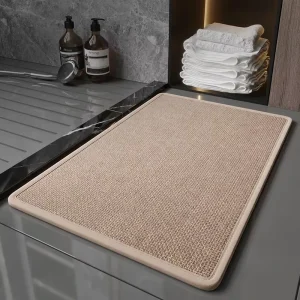 Absorbent Anti-Slip Bathroom Mat, Quick-Dry Braided Rectangle Bath Rug for Toilet Entrance