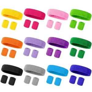 Absorbent Breathable Terry Cloth Sports Wristband and Headband Set