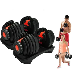 Adjustable 24kg/40kg Dumbbell Set with Stand for Home Gym Workouts
