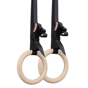 Adjustable 32mm Wooden Gymnastic Rings with Numbered Straps for Gymnastics Training