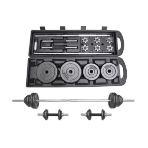Adjustable 50kg Black Painted Dumbbell and Barbell Set