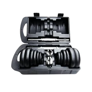 Adjustable Cast Iron Dumbbell Set with Storage Case and Customizable Weights