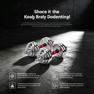 Adjustable Chrome Cast Iron and Steel Dumbbell Set, 20 kg, Hand Grip and Lock Collar