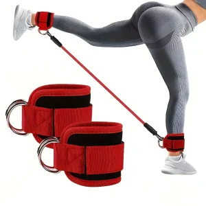 Adjustable D-Ring Ankle Support Cuffs for Gym Pulley Workouts with Buckle Guard