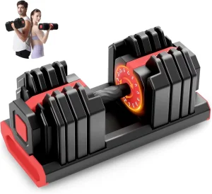 Adjustable Dumbbell Weight Set, 25/55 lb, 15-in-1, Quick-Adjust, Dual-Lock, Space-Saving
