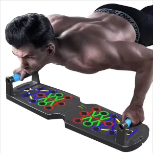 Adjustable Foldable Push-Up Board with ABS Handles and Resistance Bands, 14-in-1 Muscle Training System