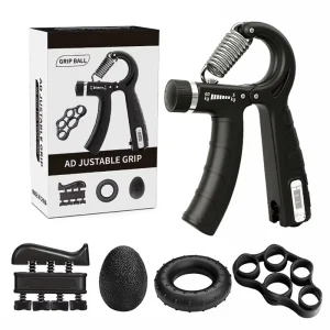 Adjustable Hand Grip Strengthener 5-60 kg with Counter, 5-in-1 Forearm Wrist Finger Exerciser Kit for Fitness and Rehabilitation