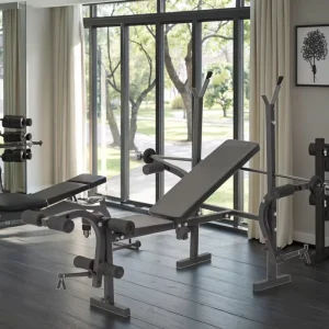 Adjustable Metal Weight Table, Bench, and Plate Rack for Home Gym