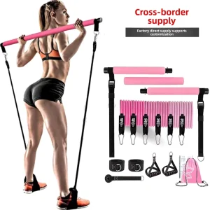 Adjustable Portable Pilates Bar Kit with Thermoplastic Elastomer Resistance Bands, 180-Pound Strength