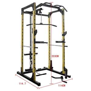 Adjustable Stainless Steel Power Cage with J-Hooks Smith Machine Multifunctional Strength Training Equipment