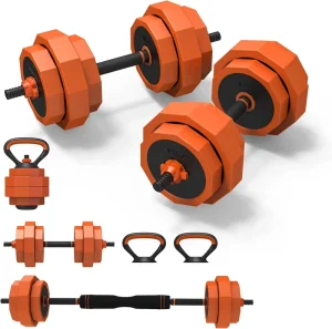 Adjustable Weights Dumbbells Set 44LB 55LB 66LB Free Weights 3 in 1 Mutiweight Dumbbell Barbell Kettlebell with Connector