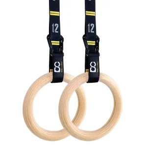 Adjustable Wooden Gymnastics Rings with Non-Slip Cam Buckle Suspension Trainer