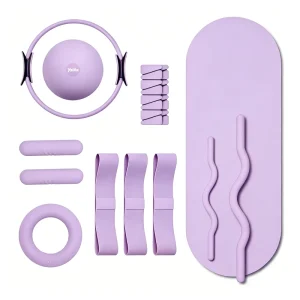 Aesthetic Pilates Set Yoga Fitness Kit with Magic Circle Yoga Mat Ball Fabric Resistance Bands and Silicone Dumbbells