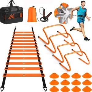 Agility Training Set with Ladder, Marker Cones, Hurdles, and Running Parachute for Football and Soccer