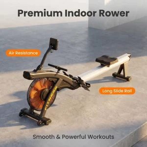 Air Resistance Indoor Rowing Machine with Large Air Flywheel, Long Sliding Rail, and Stable Support Base