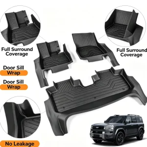 All-Weather TPE Car Floor Liners, 3mm Thick, Black, Full Surround, Door Sill, Waterproof Anti-Slip Full Set for Ti7 SUV