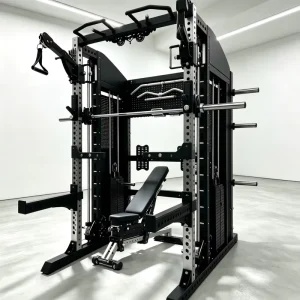 All-in-One Smith Machine Functional Trainer Bundle with Adjustable Bench and Dual Cable System for Full-Body Home Gym