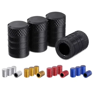 Aluminum Alloy Knurled Tire Valve Stem Caps Metal Air Valve Covers Dustproof for Car SUV Truck Motorcycle Wheels