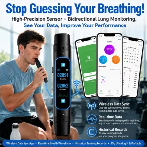 Aluminum Alloy Vital Capacity Tester with App Real-Time Lung Monitoring, Dual-Channel Inhale/Exhale, 3 Resistance Mouthpieces
