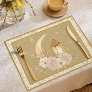 American-Style Customizable Linen Placemat Moon Oil-Lamp Print Heat-Resistant Table Mat