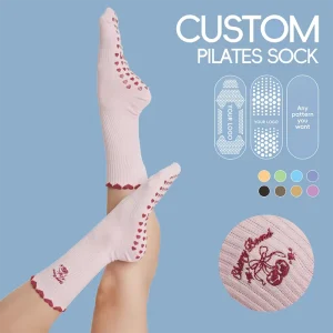 Anti-Bacterial Anti-Slip Knitted Yoga Pilates Tube Socks with Cuff, Custom Embroidery, Jacquard Print