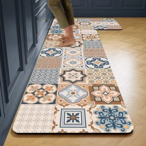 Anti-Fatigue 2-Piece Kitchen Mats Set Washable Non-Slip Waterproof Rubber Geometric Pattern 2.5mm