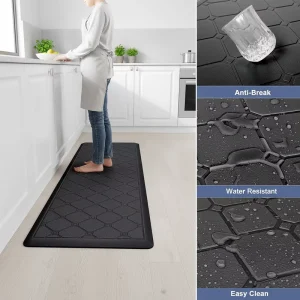 Anti-Fatigue Cushioned Waterproof Non-Skid PVC Kitchen Standing Mat, 1.5 mm Thick, Geometric Pattern