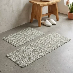 Anti-Fatigue Kitchen Mats 2-Piece Set Waterproof Non-Skid Boho Style Cushioned Washable 17×30 & 17×47