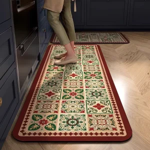 Anti Fatigue Rubber Kitchen Mats Set 2 Non Slip Stain Resistant Bohemian Pattern Floor Rugs & Carpet for Kitchen Dining Room
