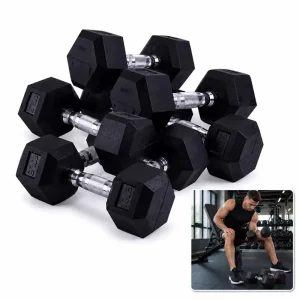 Anti-Roll Hexagonal Rubber Dumbbell Set with Cast Iron Fixed Weights, Solid Core, for Commercial Gym and Home Strength Training