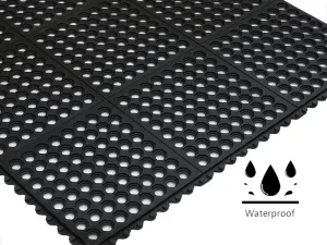 Anti-Slip Connectable Rubber Floor Mat, 3×3, Black and Red, for Kitchen and Workshop Floor Protection