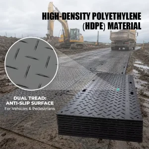 Anti-Slip HDPE 4×8 ft Ground Protection Mats, Heavy Duty Stamped Concrete Floor Mat