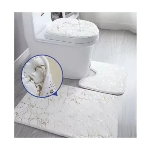Anti-Slip Polyester Cushioned Hotel Toilet Rug Set Solid Color Faux Rabbit Fur Shower Bath Mat