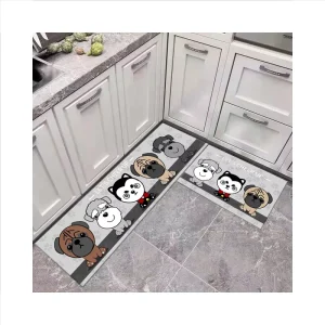 Anti-Slip Polyester Kitchen Mat Set with Custom Printed PVC Design
