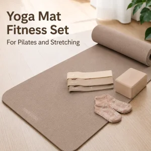 Anti-Slip Yoga Mat Fitness Set with Fabric Resistance Bands Blocks and Grip Socks Pilates Accessories Kit for Home Studio