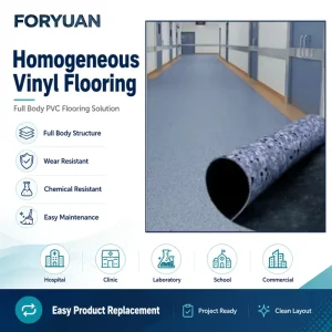Antibacterial Eco Friendly PVC Homogeneous Vinyl Flooring Roll for Medicine Production Facility Flooring Project