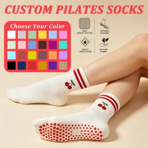 Athletic Cotton Non-Slip Grip Socks for Women, Yoga Pilates Sports, Striped Print