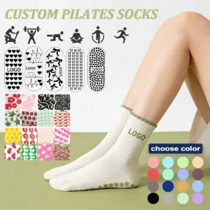 Athletic Logo Print Cotton Anti Slip Grip Yoga Ballet Pilates Socks for Women Ruffle Custom