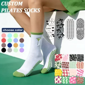 Athletic Logo Print Knitted Cotton Anti Slip Grip Women Yoga Pilates Ballet Socks Custom