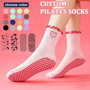 Athletic Non-Slip Yoga Pilates Socks for Women with Crew Ruffle Grip, Custom