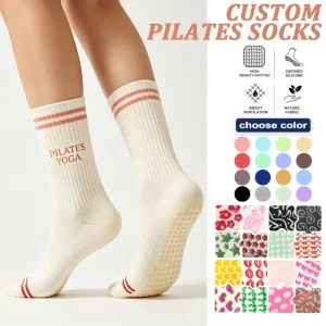 Athletic Women Striped Print Design Socks Grip Anti Slip Yoga Pilates Socks Sports Crew Custom Socks